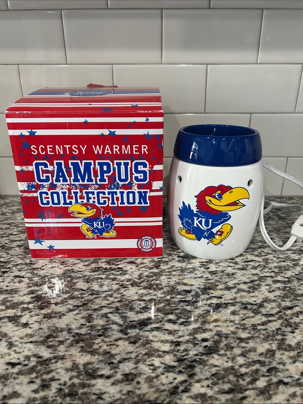 Scentsy White and Blue KU Jayhawks Ceramic Warmer